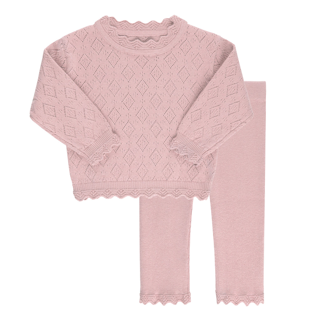 Pointelle knit 2 pc set - Pink
