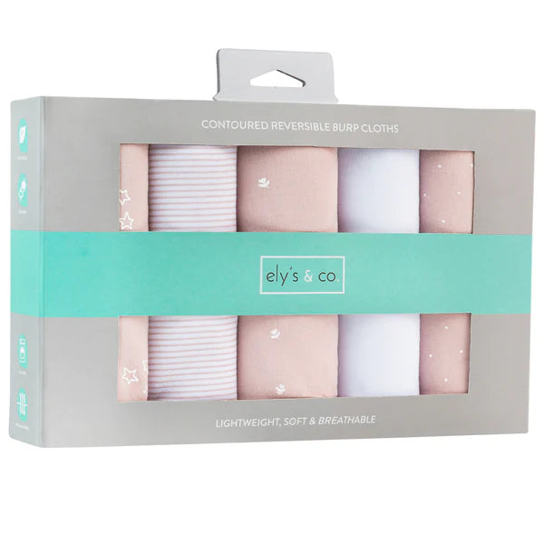 5-pack reversible burp cloths - Pink tulip collection