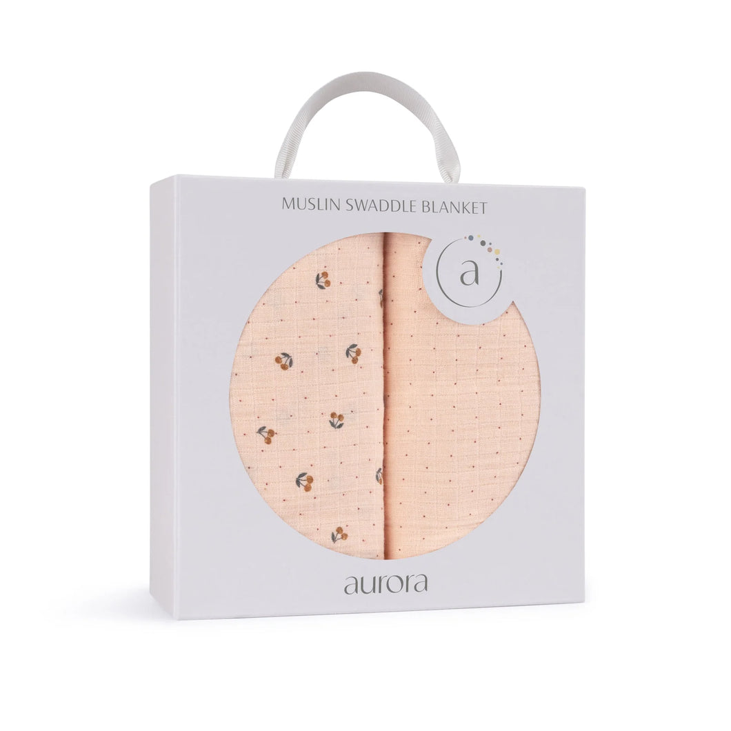 2 Pack Cherry Print Collection - Muslin Swaddle -Pink