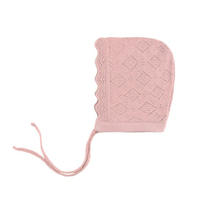 Pointelle knit footie and bonnet - Pink