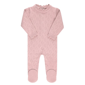 Pointelle knit footie and bonnet - Pink
