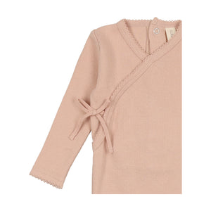 Pinpoint wrapover footie and bonnet - shell pink