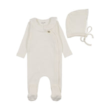 Load image into Gallery viewer, Pleated Collar Footie/Bonnet-Chalk White
