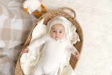 Load image into Gallery viewer, Pleated Collar Footie/Bonnet-Chalk White
