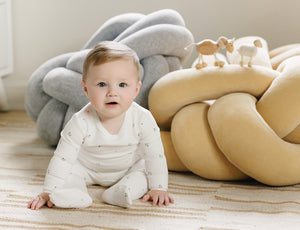 Plush print boys gift set - ivory and blue