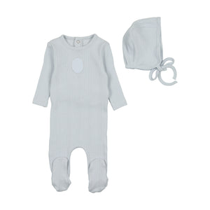 Pointelle engraved plaque layette set - Powder blue