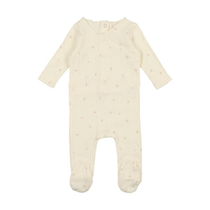 Pointelle layette set - cream/petal