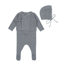 Load image into Gallery viewer, Pointelle wrap layette set - antique blue
