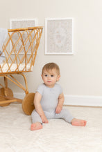 Load image into Gallery viewer, Pointelle Flowers Romper-Dusty Blue
