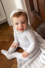 Load image into Gallery viewer, Pointelle with knit collar layette set - crisp blue
