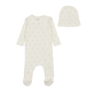 Pointelle wheat footie and beanie - Ivory girls