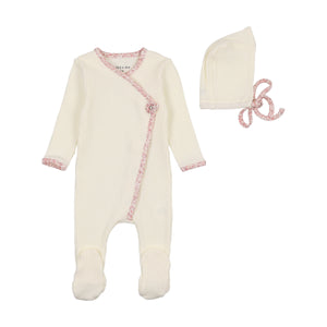 Popelin trim footie and hat - girls print
