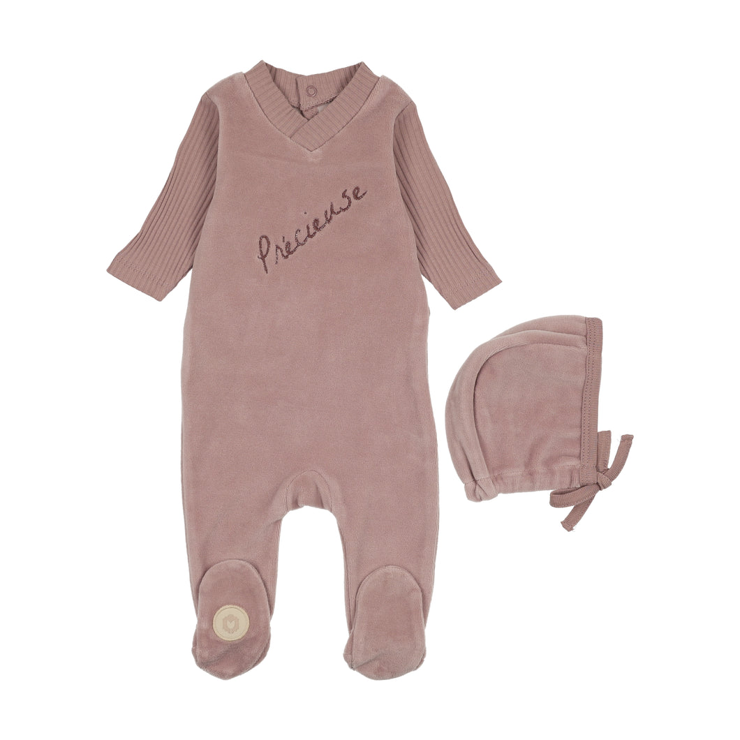 Precious moments footie and hat set - Mauve