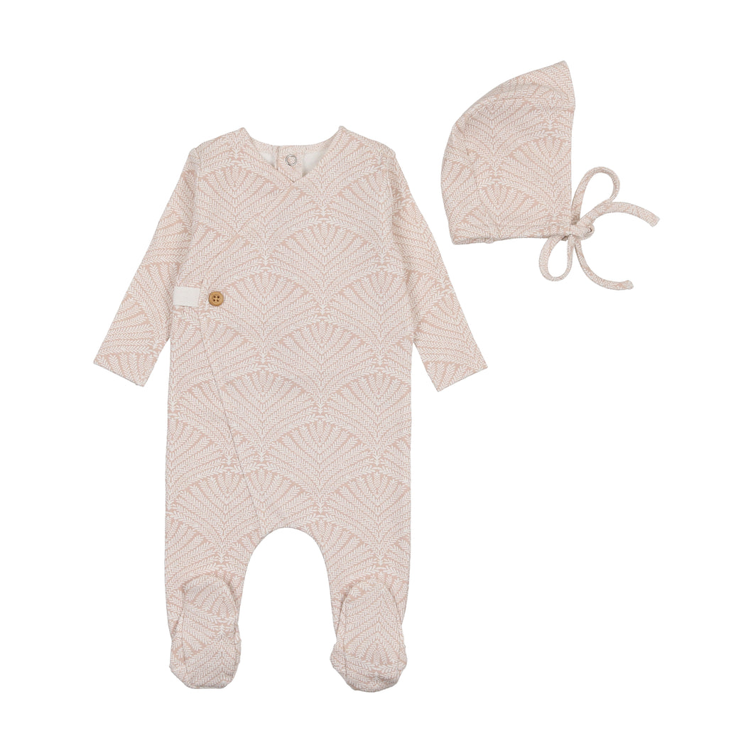 Print wrap footie and hat - rose