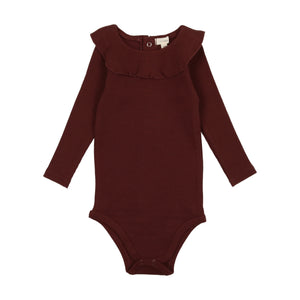Ruffle rib onesie - burgundy