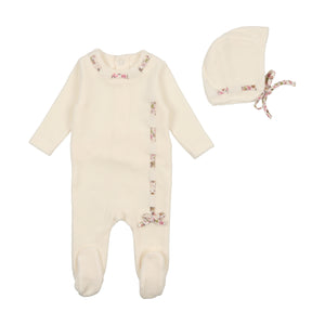 Ribbon weave velour layette set - snow white girl