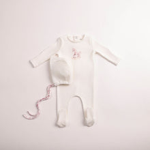 Load image into Gallery viewer, Rocking horse footie and bonnet - Chalk white girls
