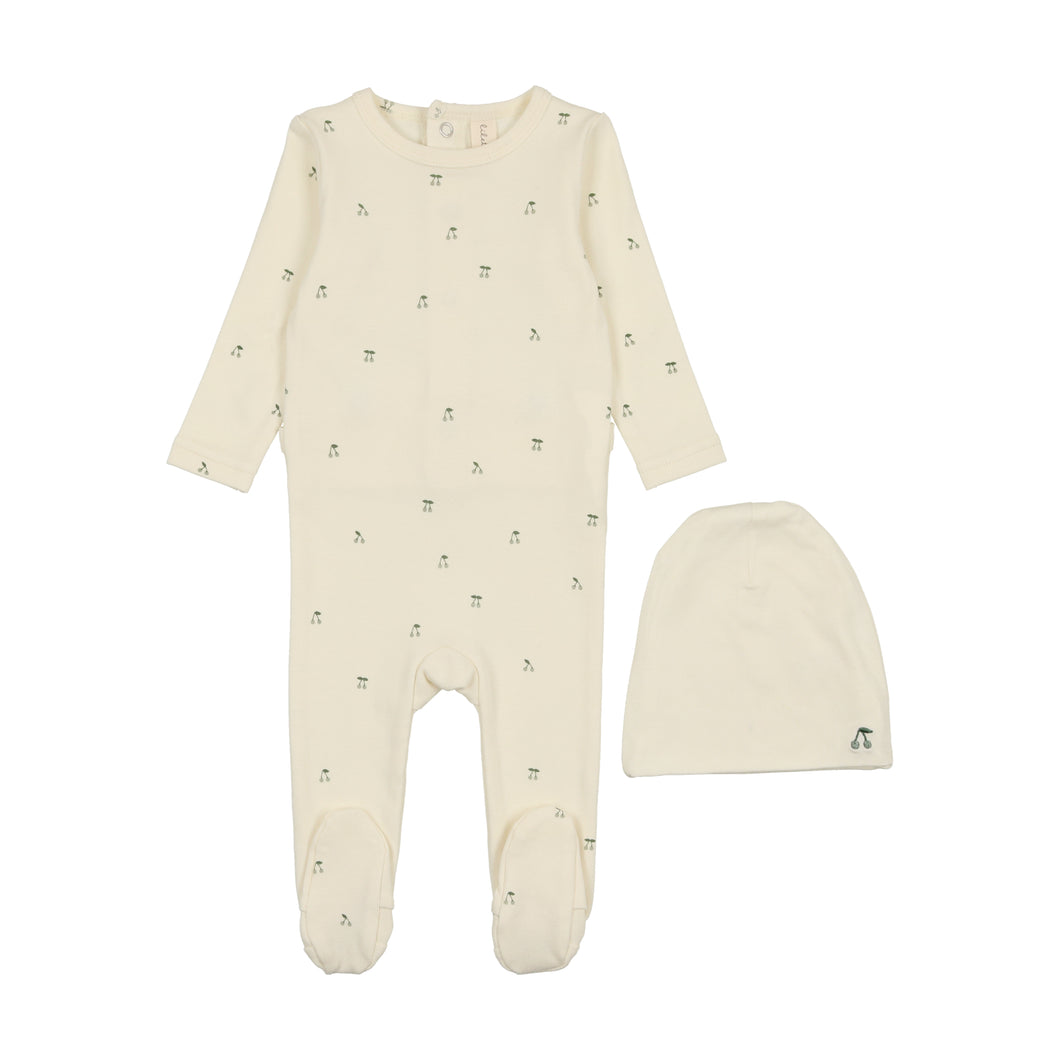 Scattered cherry footie set - Ivory/mint