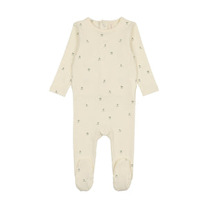 Scattered cherry footie - ivory/mint