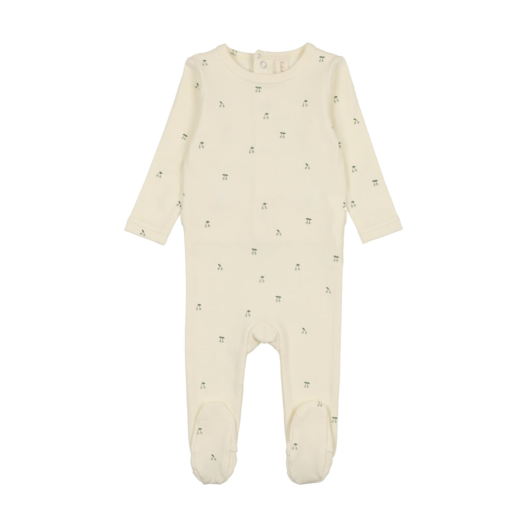 Scattered cherry footie - ivory/mint