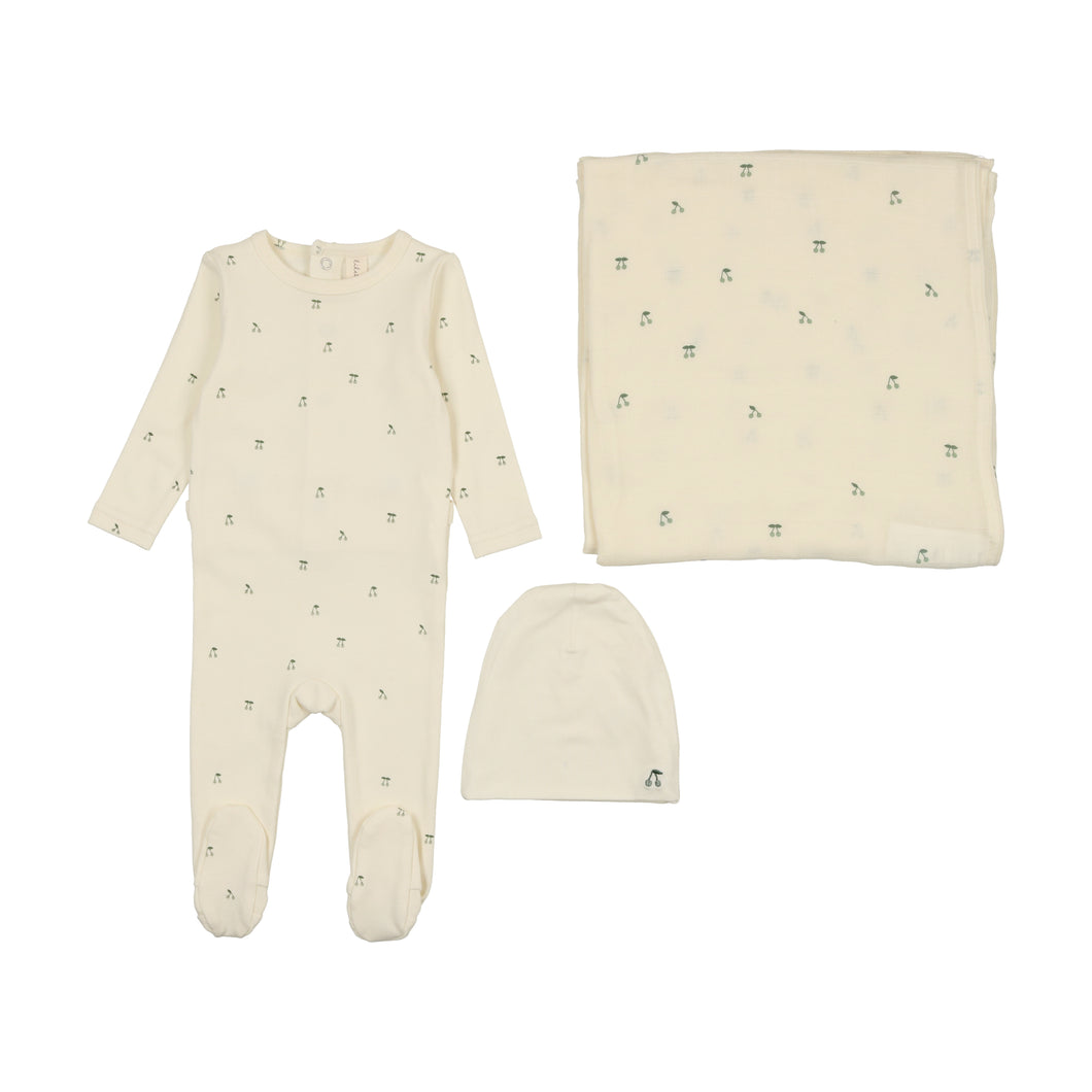 Scattered cherry layette set - ivory/mint
