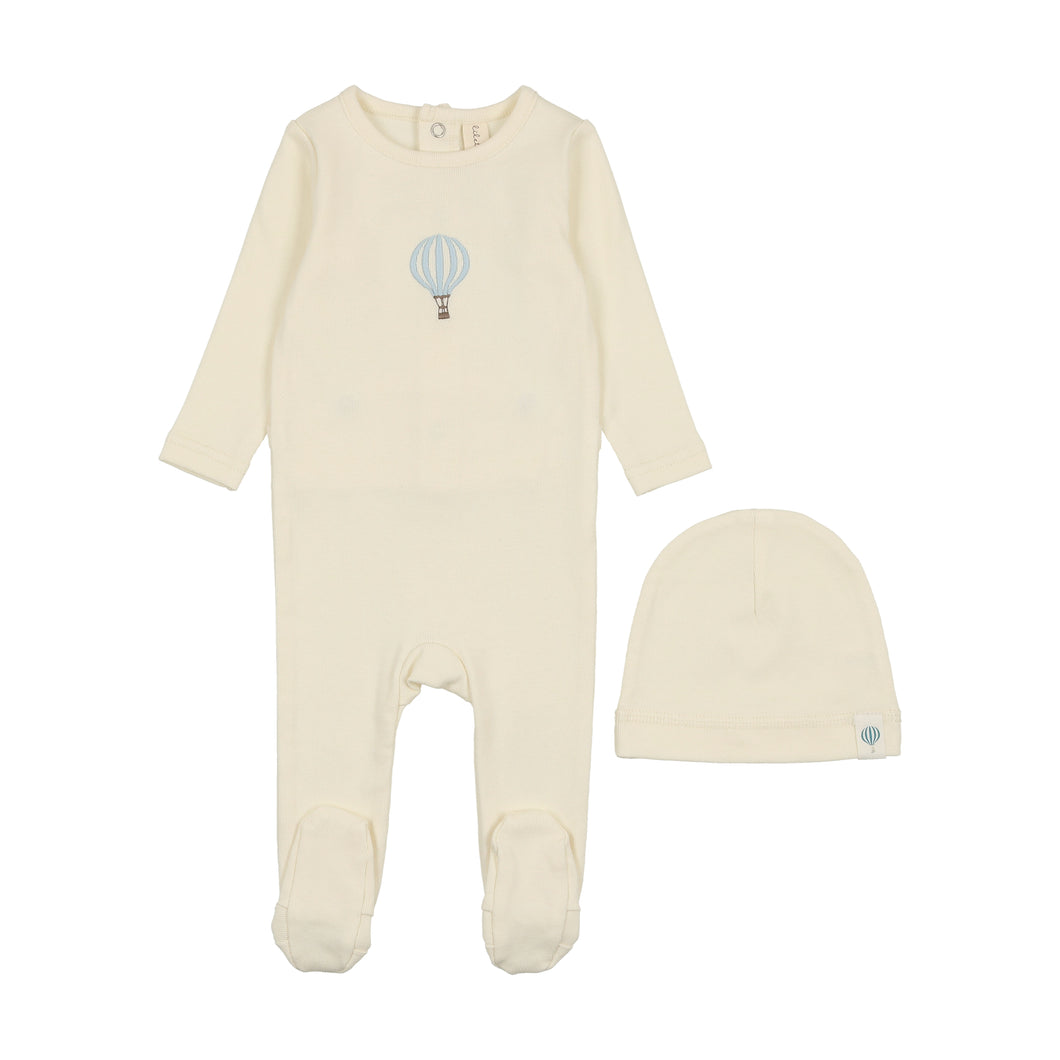 Singel hot air balloon footie set - cream/blue