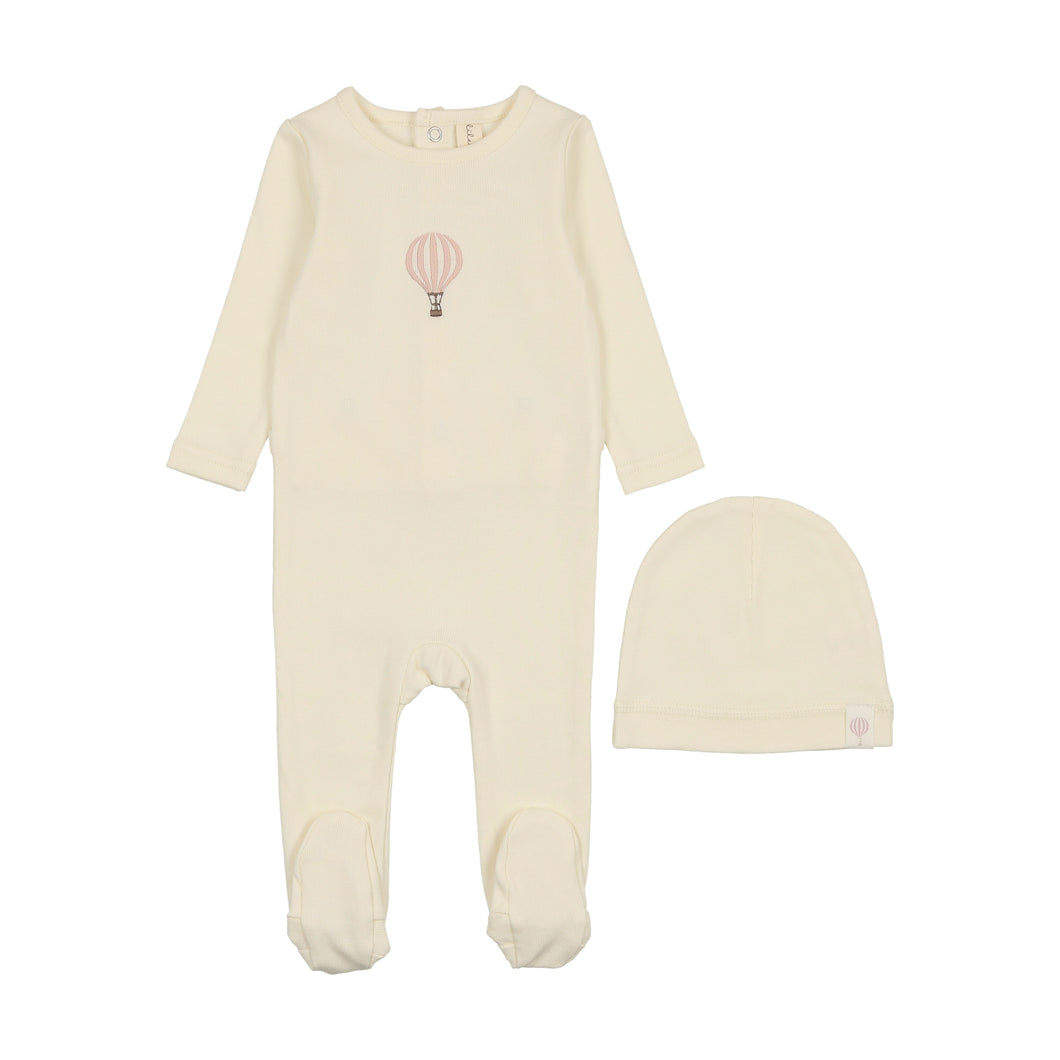 Singel hot air balloon footie set - cream/pink