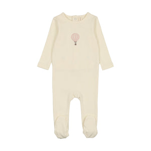 Single hot air balloon footie - cream/pink