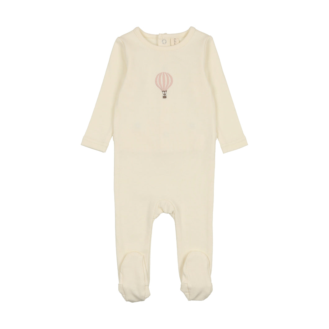 Single hot air balloon footie - cream/pink