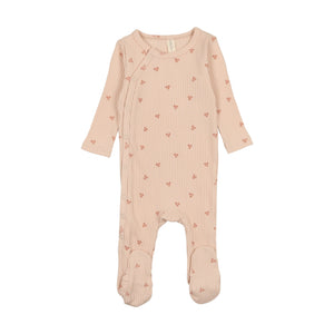 Side snap flower footie - Peach
