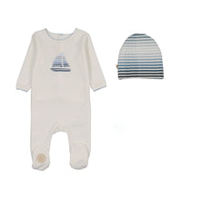 Load image into Gallery viewer, Sailor Stripe Footie &amp; Hat Set - Ivory
