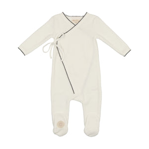 Scallop wrap footie - Ivory and black
