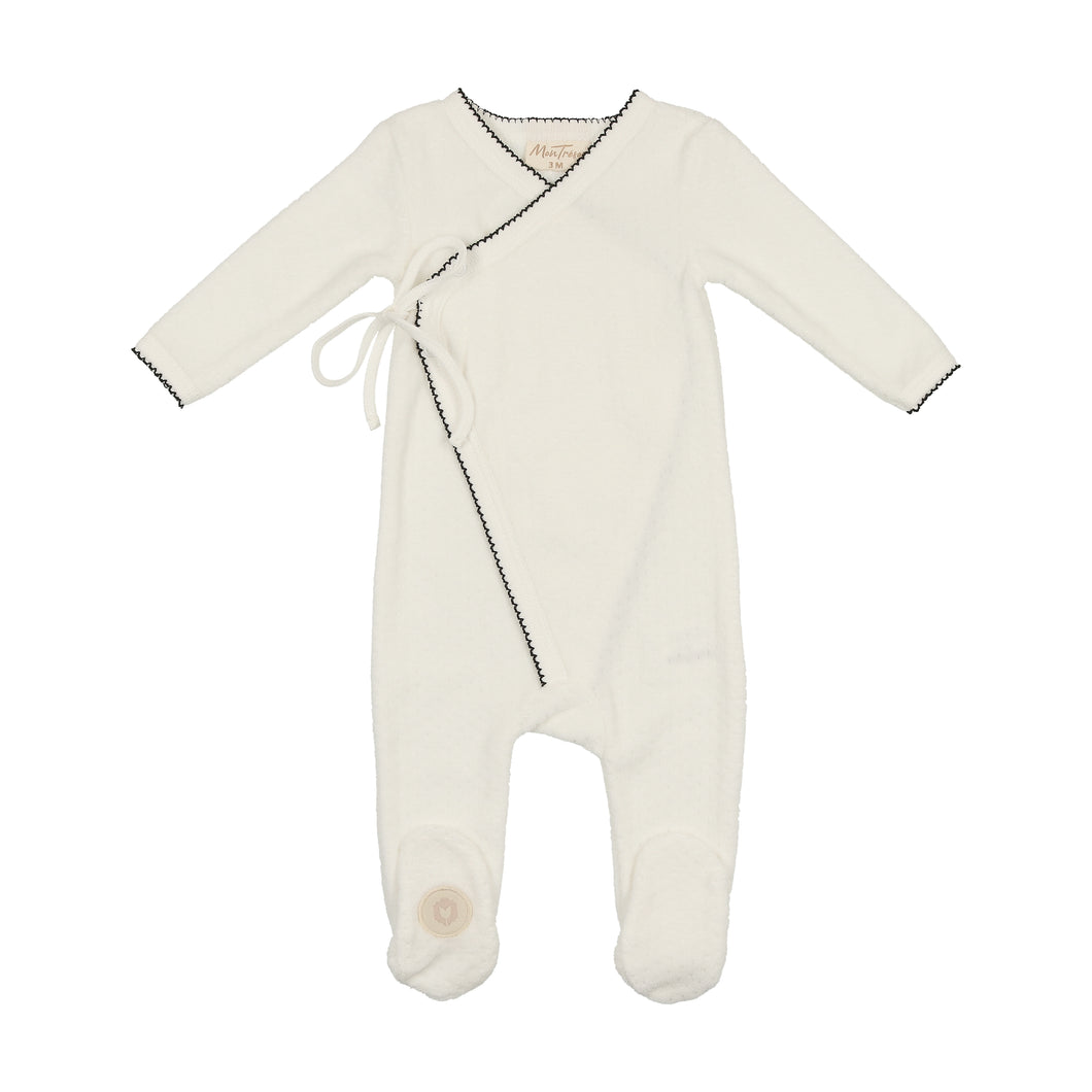 Scallop wrap footie - Ivory and black