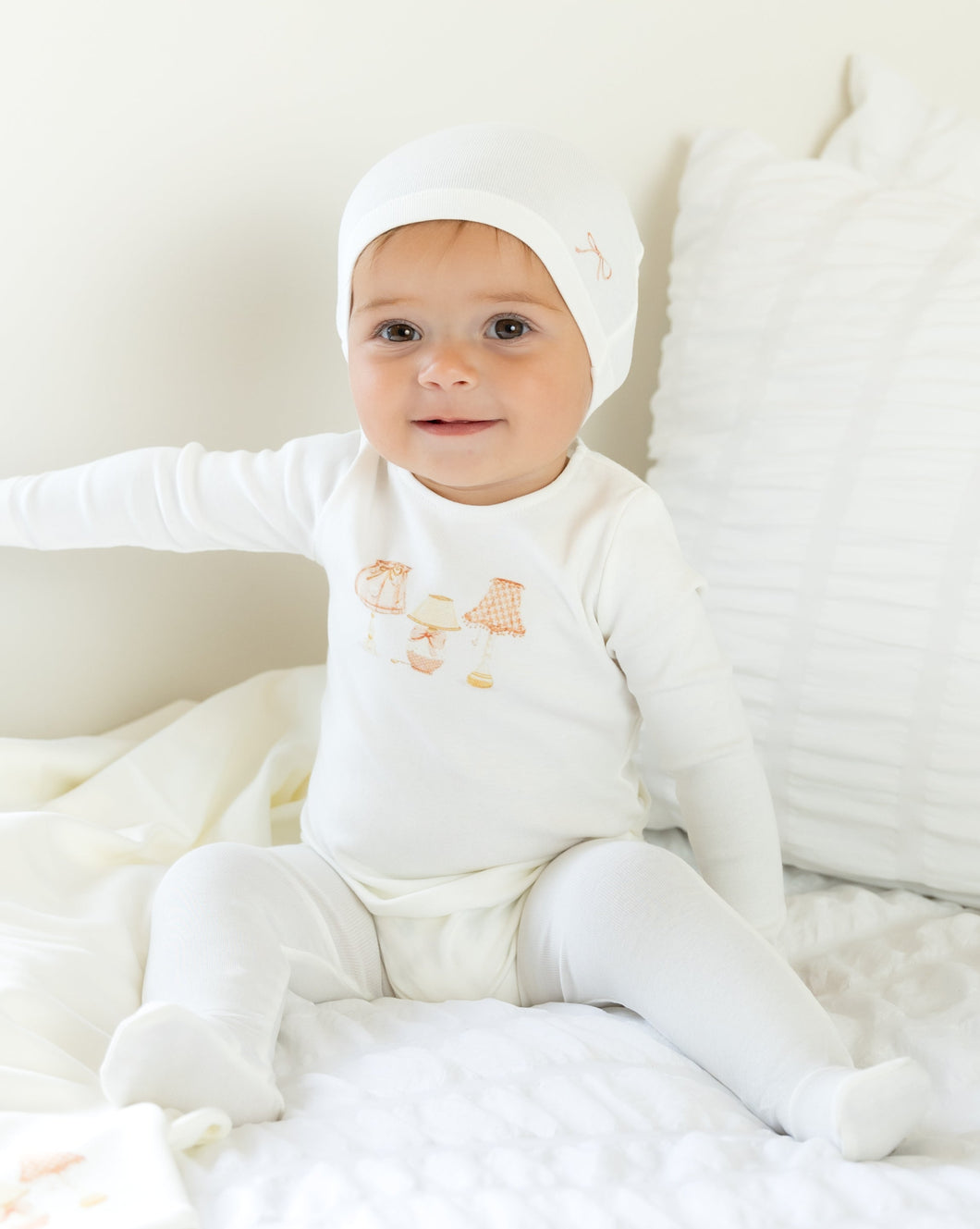 Shades of baby footie and beanie - chalk white girls