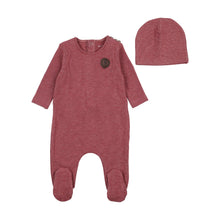Load image into Gallery viewer, Snuggle soft footie and beanie-Cranberry
