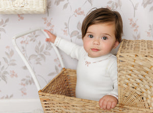 Soft stitches girl footie - ivory and red