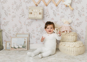 Soft stitches girl footie - ivory and red