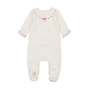 Soft stitches girl footie - ivory and red