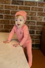 Load image into Gallery viewer, Striation footie and beanie - deep rose
