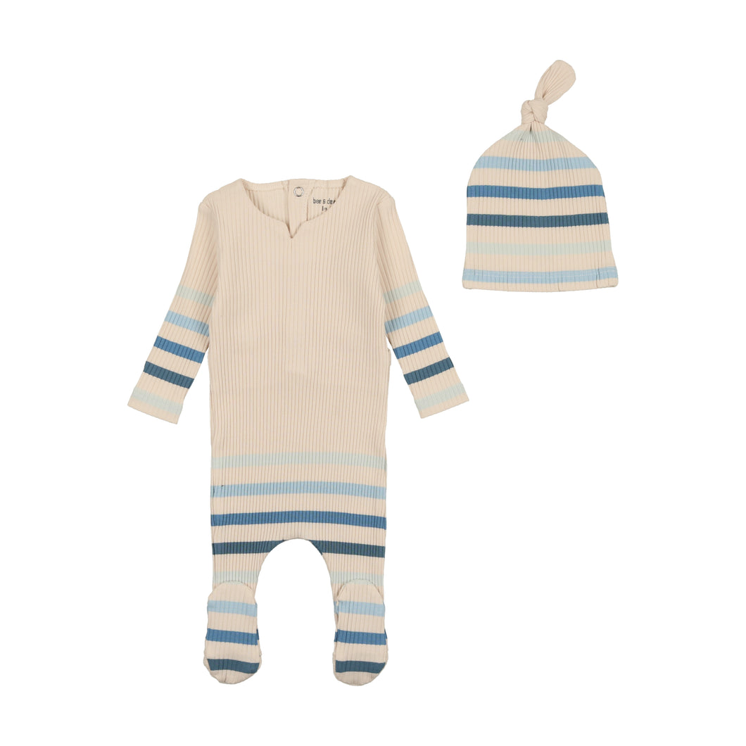 Stripe footie with beanie - boy birch