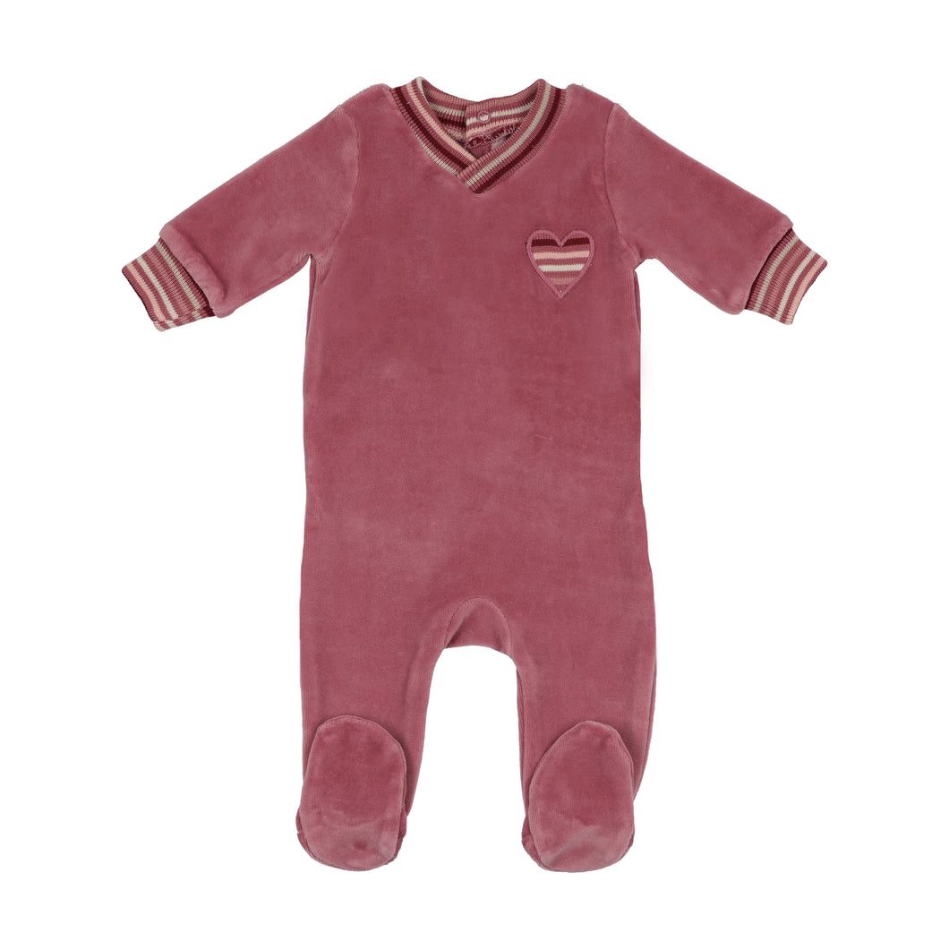 Striped heart footie - Dark rose