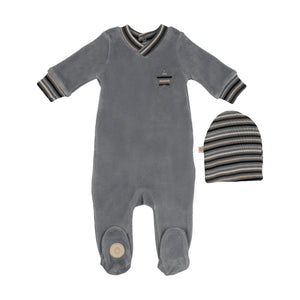 Striped star footie and hat set - Ocean blue