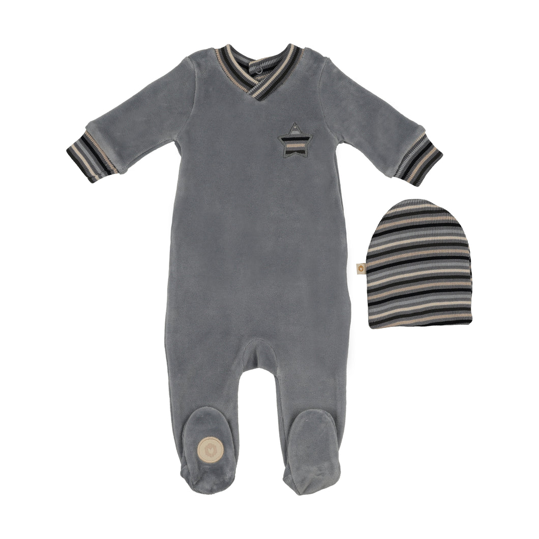 Striped star footie and hat set - Ocean blue