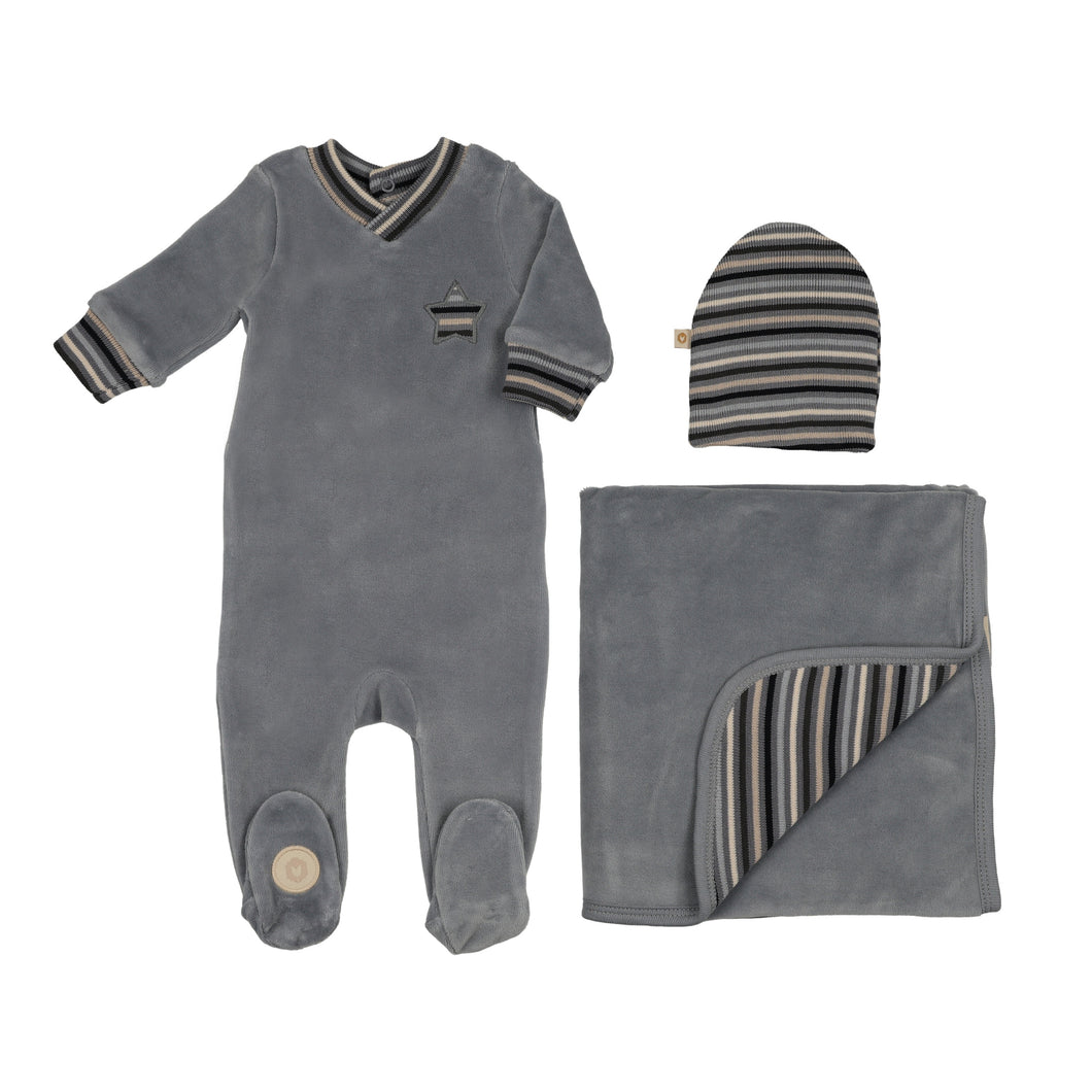 Striped star layette set - ocean blue