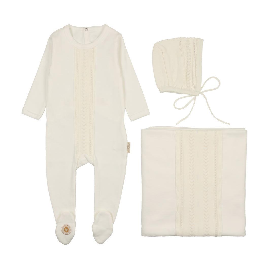 Strip of sweetness layette set - Ivory