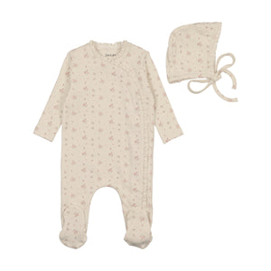 Sweet blossoms footie and bonnet - shadow white girls