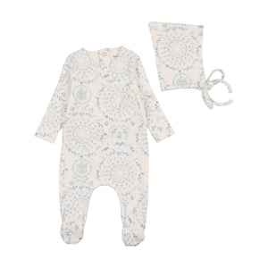 Swirls in bloom footie and bonnet - boys print