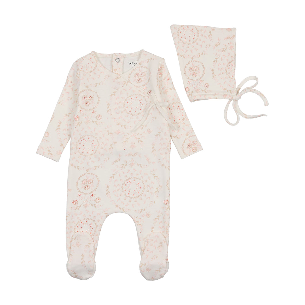 Swirls in bloom footie and bonnet - girls print