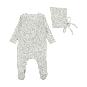 Swirly vines wrap footie and bonnet - Misty blue