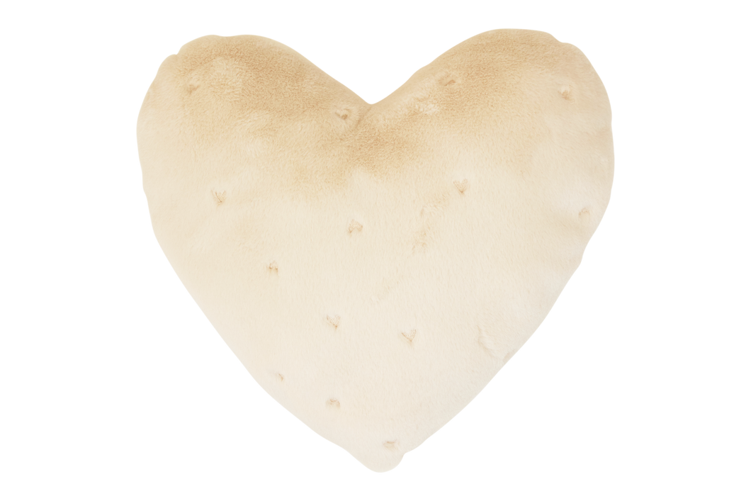 Embroidered heart fur pillow - Natural